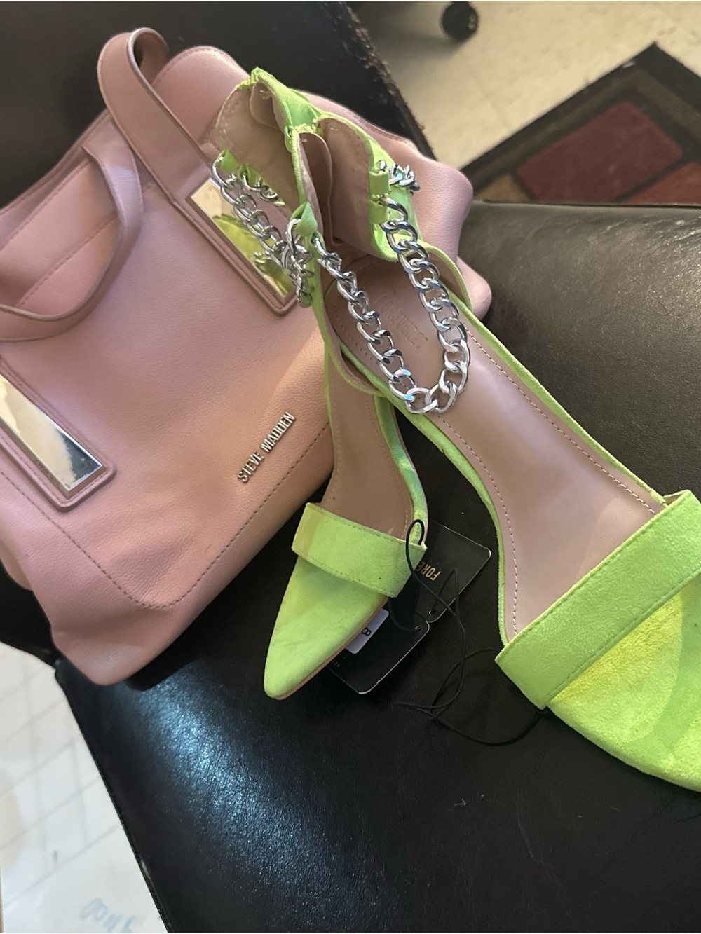 Forever 21 Neon Lime Suede Chain-Ankle Heels